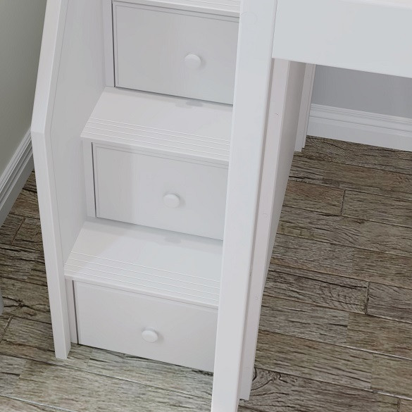 Chelsea White Twin over Full L Shaped Bunk Beds with Storage Stair Detail