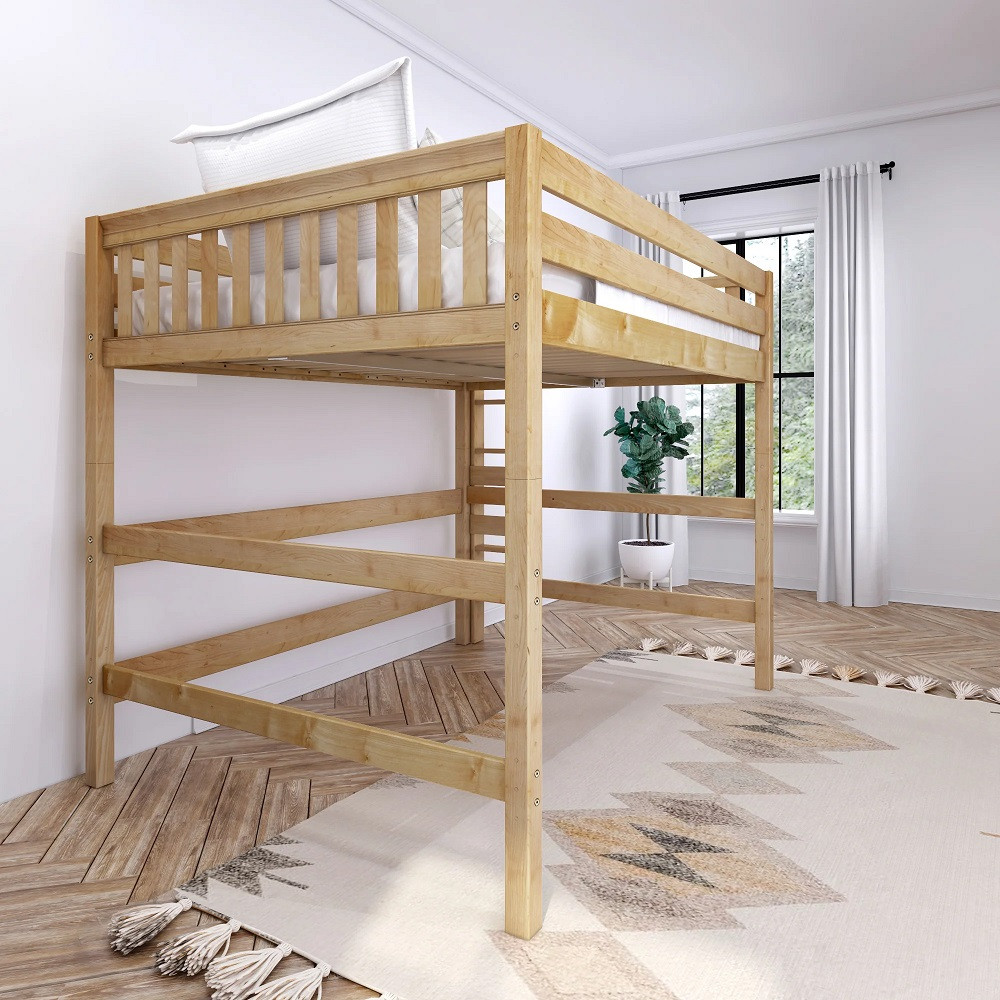 Becks Natural High Queen Loft Bed Left Side Angled View Room