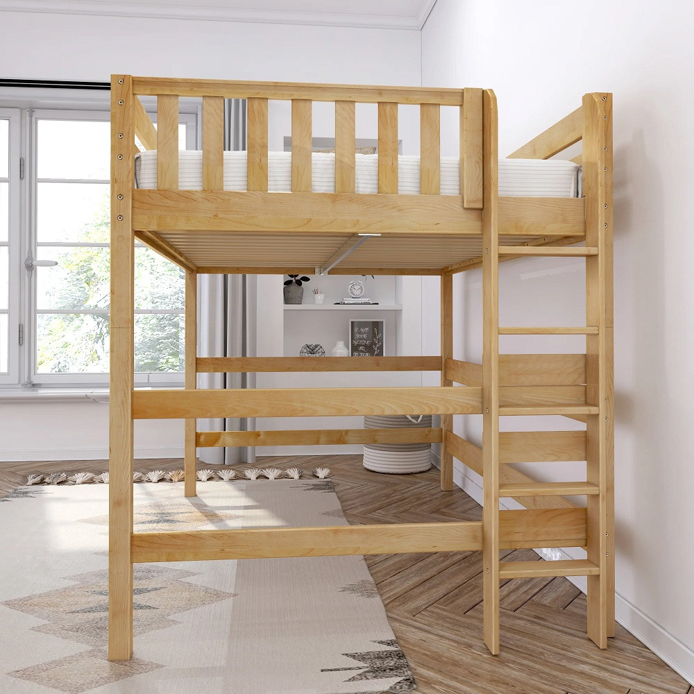 Becks Natural High Queen Loft Bed Ladder Side View Room
