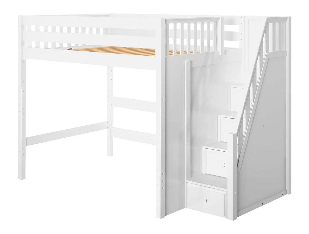 Hayes White Full XL Loft Bed with Stairs