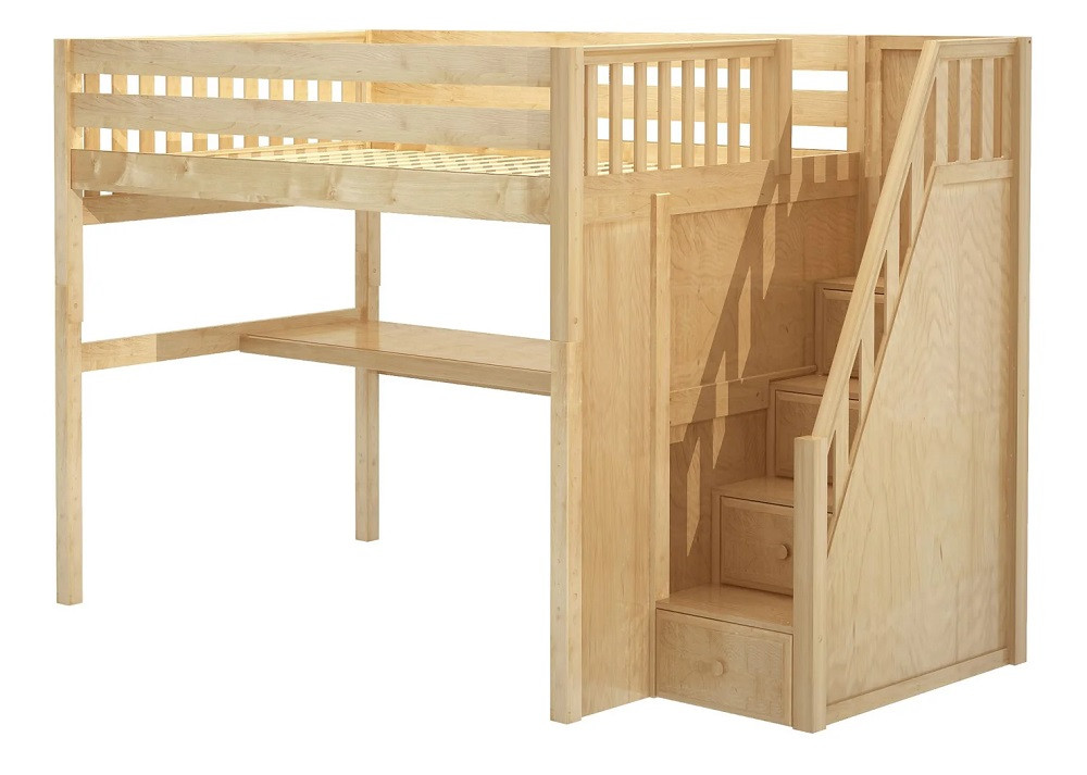 Haylee Natural Full Size Loft Bed with Stairs and Desk Right Angled View Room