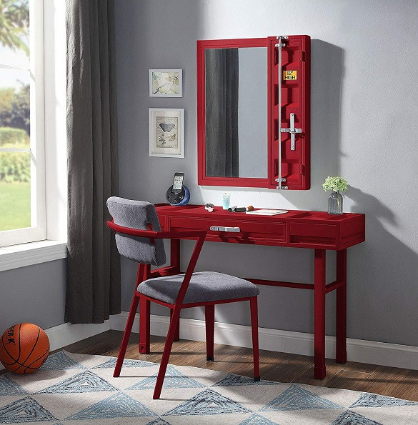 Shipping Container Red Metal Vanity Mirror lifestyle