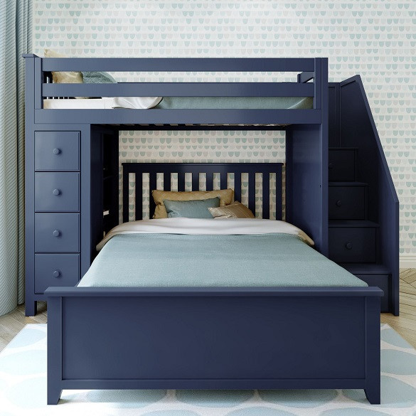 Baldwin Blue Twin over Full L Shaped Bunk Beds with Storage Front View Room