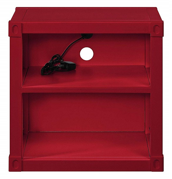 Shipping Container Red Metal Nightstand front
