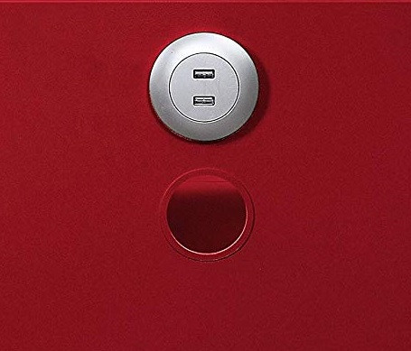 Shipping Container Red Metal Nightstand USB port detail