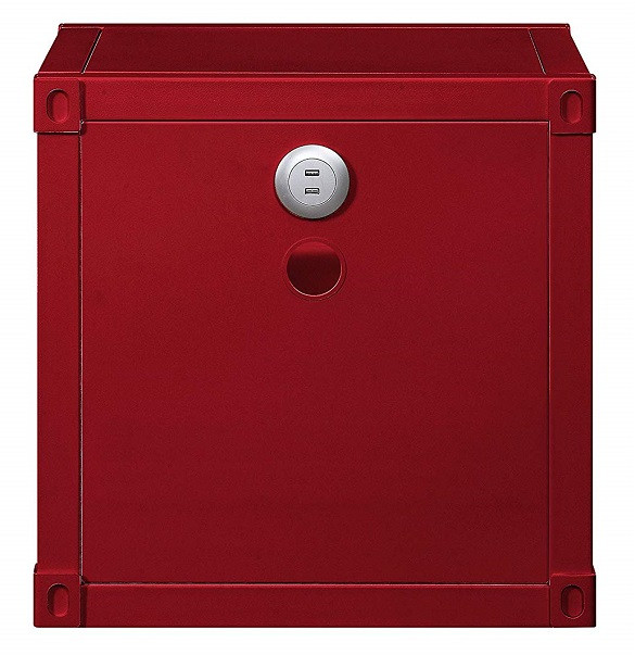 Shipping Container Red Metal Nightstand back
