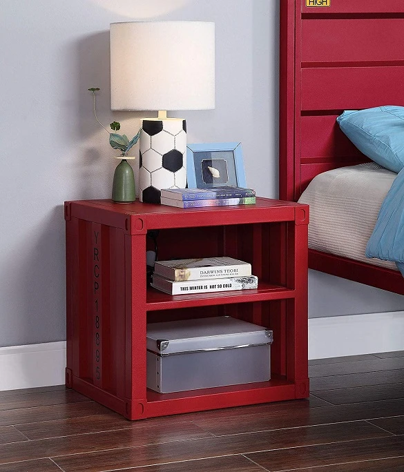 Shipping Container Red Metal Nightstand lifestyle