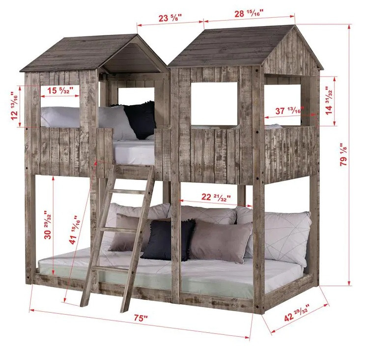 Fort Friday Weathered Grey Twin Junior Bunk Bed