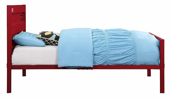 Shipping Container Red Twin Metal Bed Frame Side View