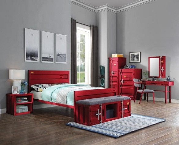 Shipping Container Red Full Size Metal Bed Frame Room Collection