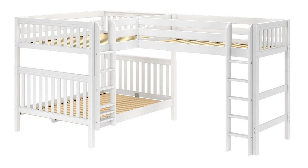 Darby White Queen over Queen with Twin XL Loft Bunk Beds No Mattresses