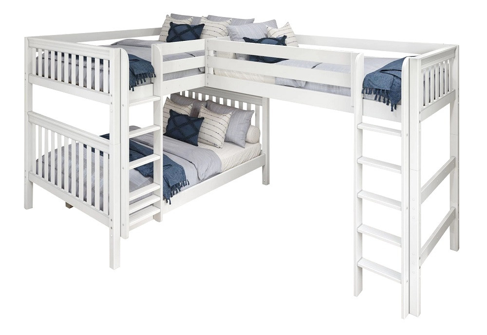 Darby White Queen over Queen with Twin XL Loft Bunk Beds