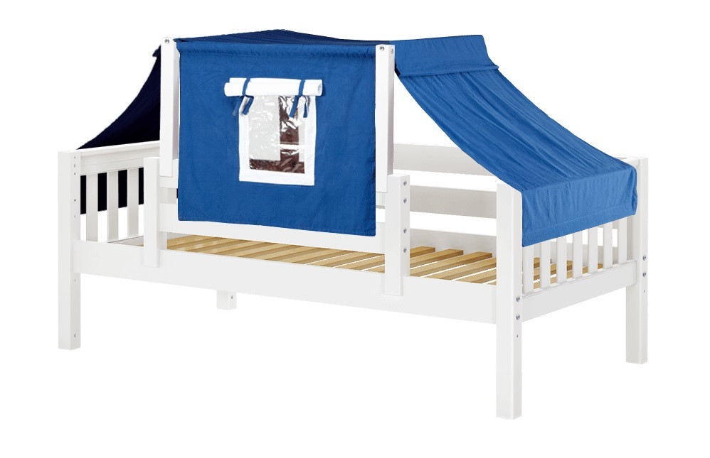 Devon’s White Twin Size Toddler Daybed-Slatted Ends-Blue/White Top Tent