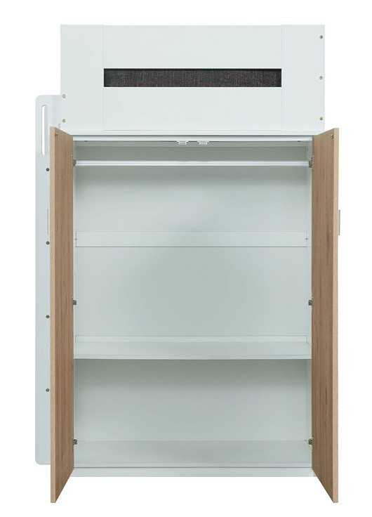 Cosmos White and Oak Twin Loft Bed with Desk and Storage Wardrobe Detail