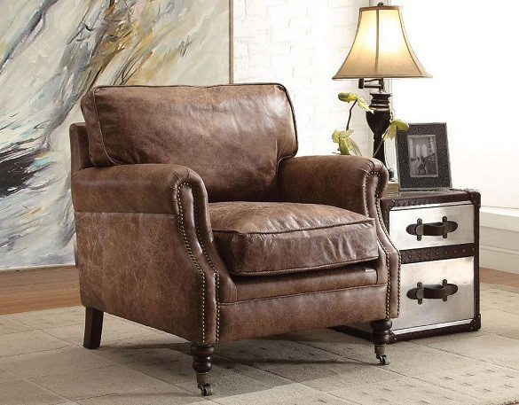 Vinnie Brown Leather and Aluminum End Table Room