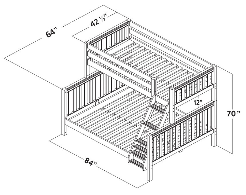 Lily White Twin over Queen Bunk Bed Dimensions