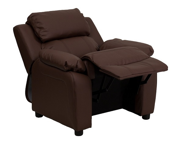 Kids Recliner Leather with Storage Arms Reclined Brown