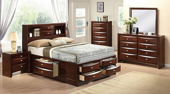 Manville Espresso Bookcase Bed with Storage Room