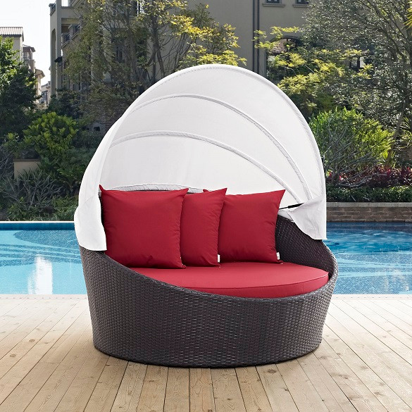 South Beach Patio Canopy Day Bed Red Poolside