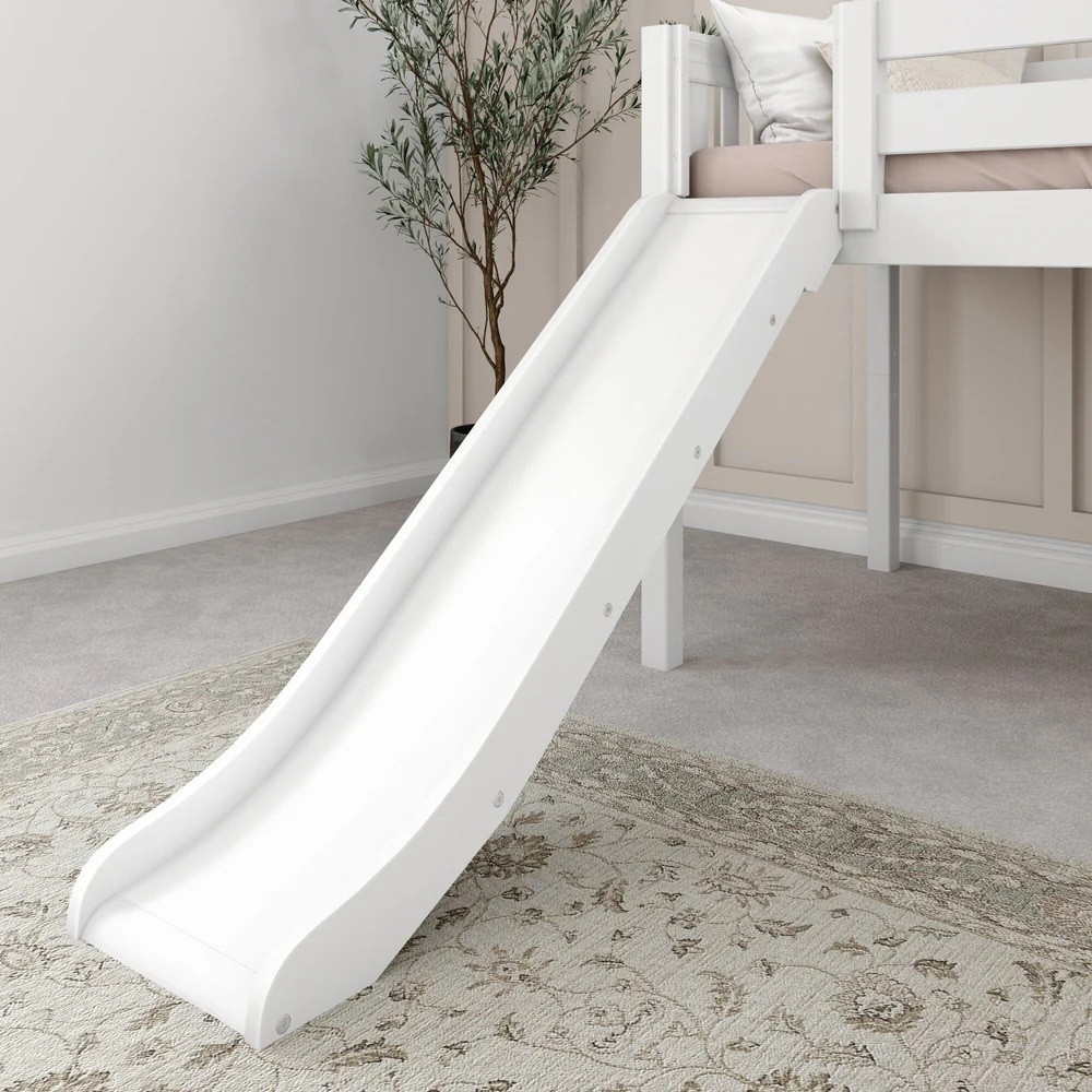Decorah White Low Loft Bed with Slide and Stairs Slide Detail