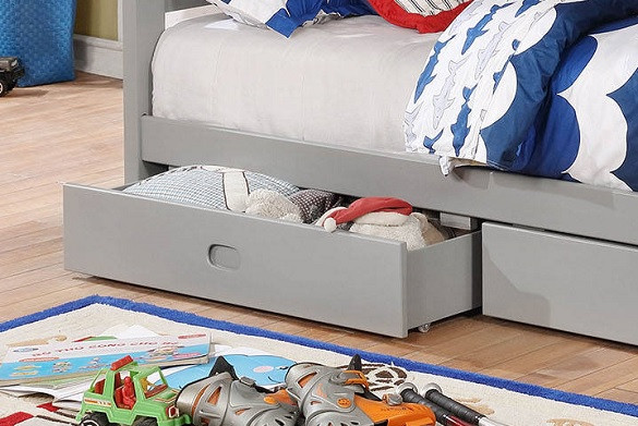 Harlow Gray Twin Bunk Beds with Storage Drawer Detail