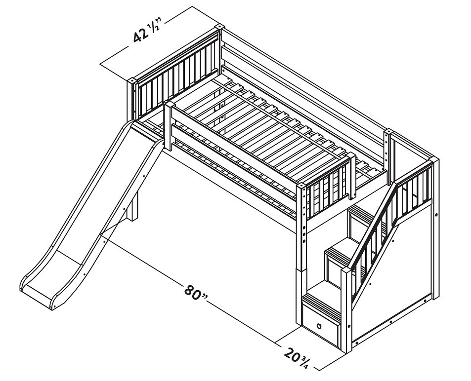 Decorah Natural Twin Low Loft Bed with Slide and Stairs Dimensions