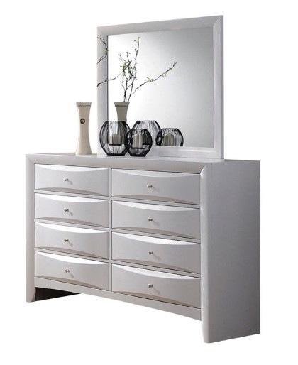 Manville White 8 Drawer Dresser shown with Optional Manville White Rectangle Mirror
