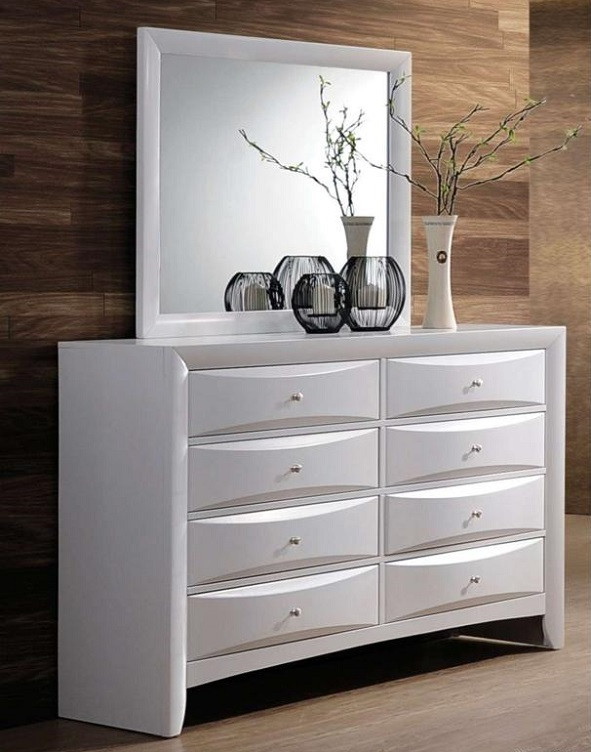 Manville White 8 Drawer Dresser shown with Optional Manville White Rectangle Mirror Room