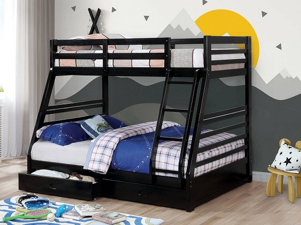 Mortimer Twin over Full Black Bunk Beds with Storage Room