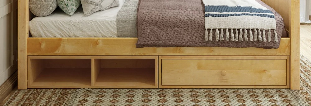 Lingo Natural Optional Single Under Bed Storage Drawer and Cubby Front View Room
