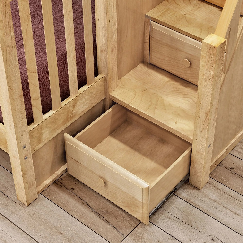 Menora Natural Twin over Queen Bunk Bed with Stairs Drawer Detail