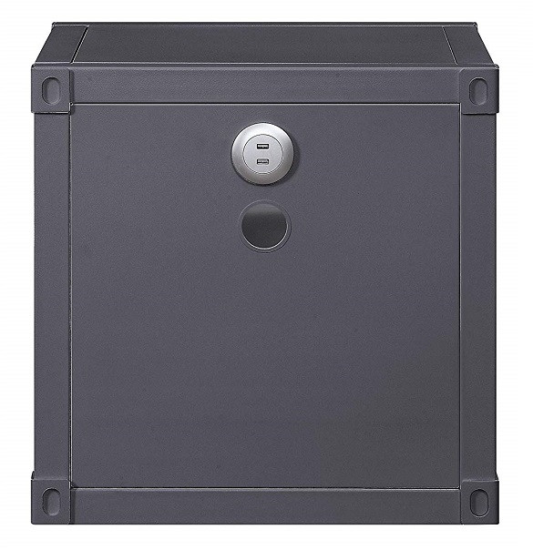 Shipping Container Gray Metal Nightstand Back View