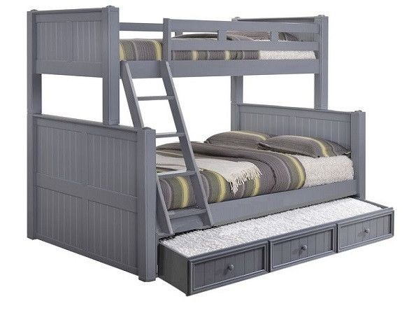 Moreno Grey Twin over Queen Bunk Bed shown with Optional XL Storage Trundle