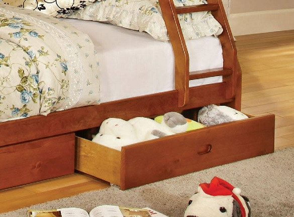 Gaines Oak Twin over Full Bunk Bed with Storage Drawer Detail
