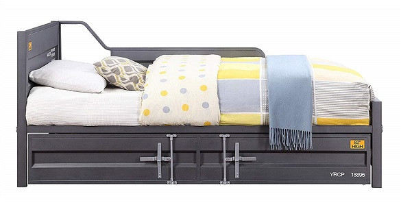 Shipping Container Twin Size Gray Metal Daybed shown with Optional Twin Trundle