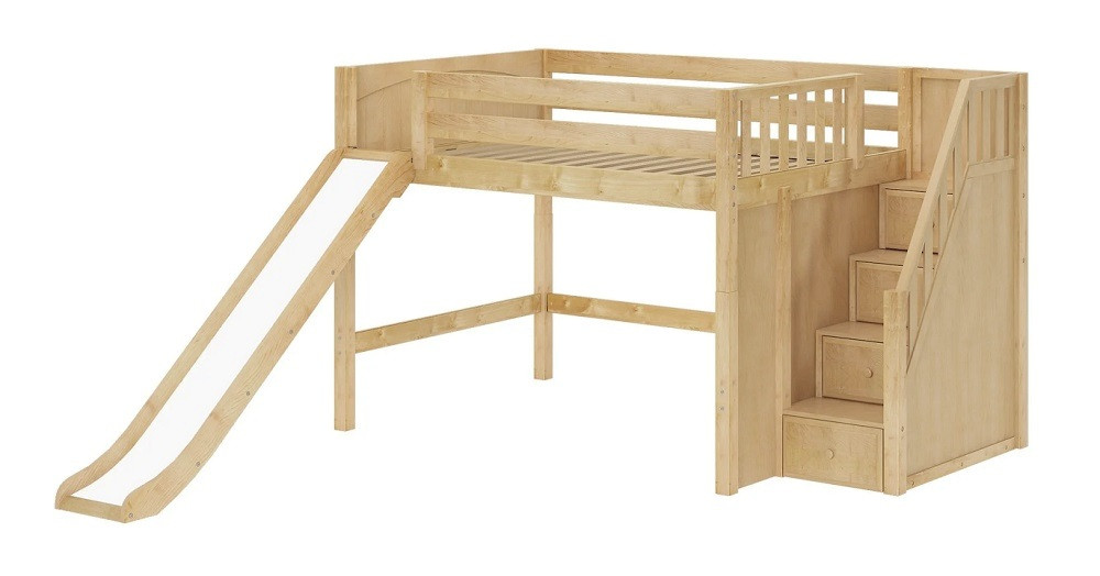 Mayor's Natural Full Size Slide Loft Bed with Stairs-Panel Ends