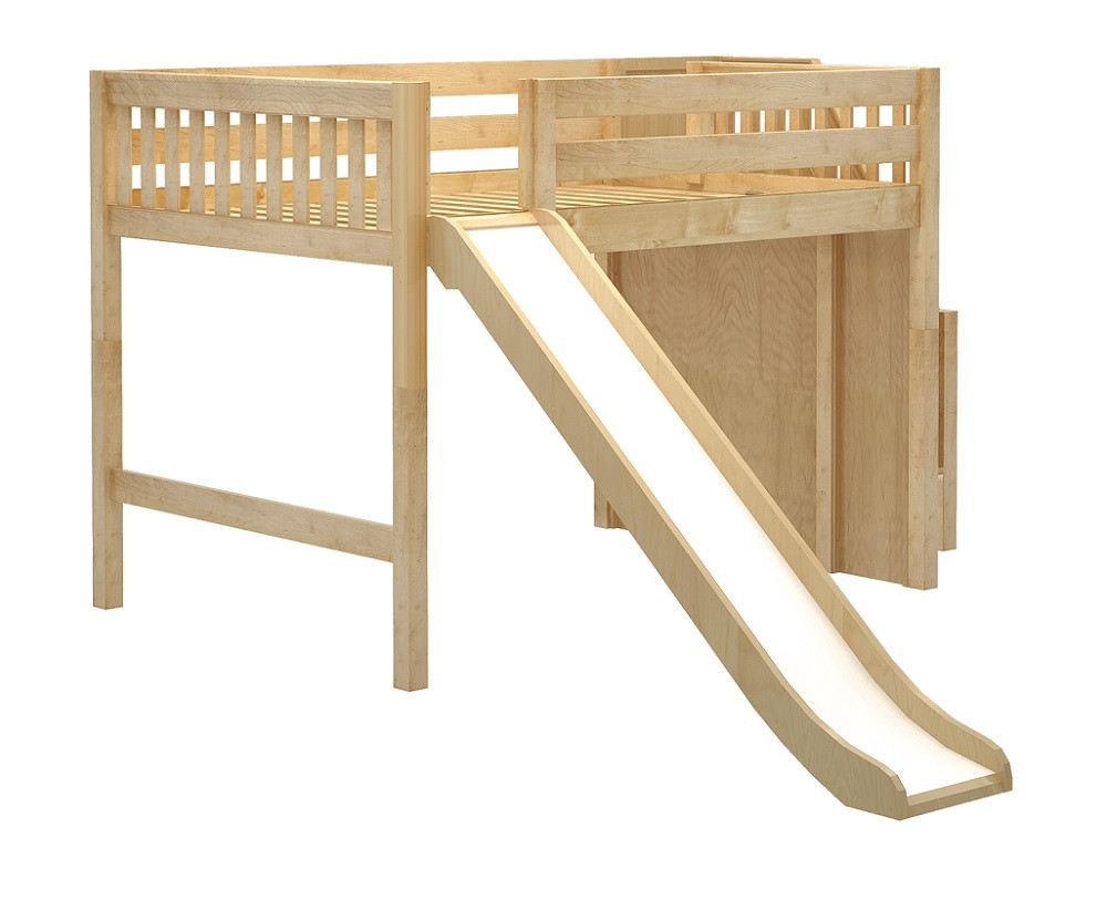 Mayor's Natural Full Size Slide Loft Bed with Stairs-Slatted Ends Left Side View
