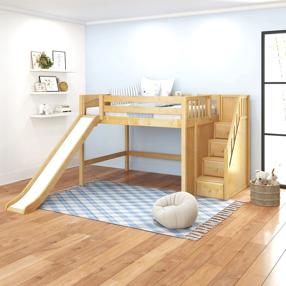 Mayor's Natural Full Size Slide Loft Bed with Stairs-Panel Ends Room
