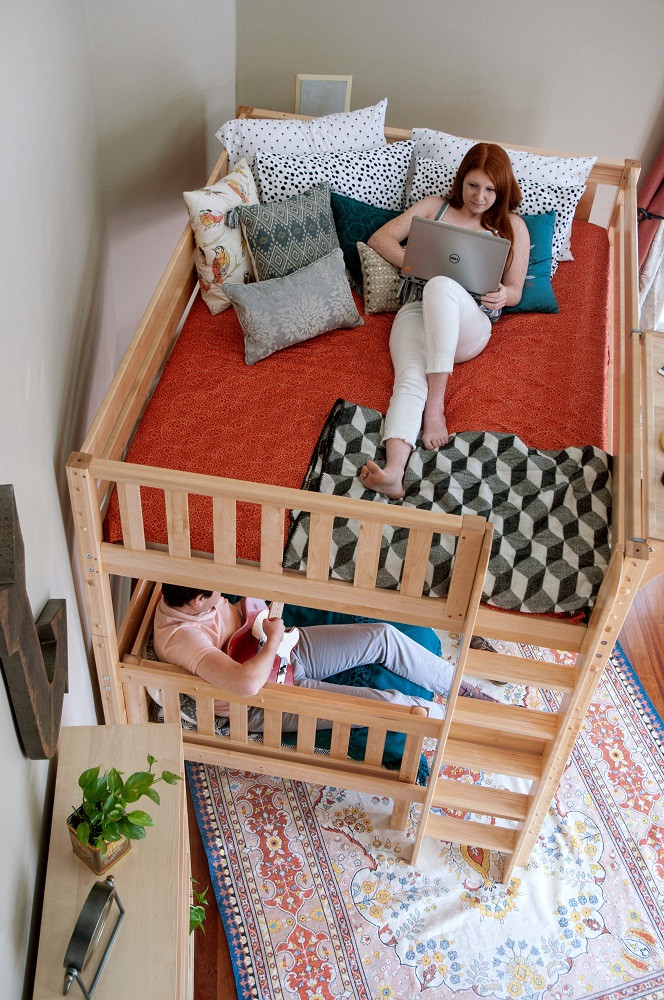 Becks Natural Queen Loft Bed with Daybed Top View Room