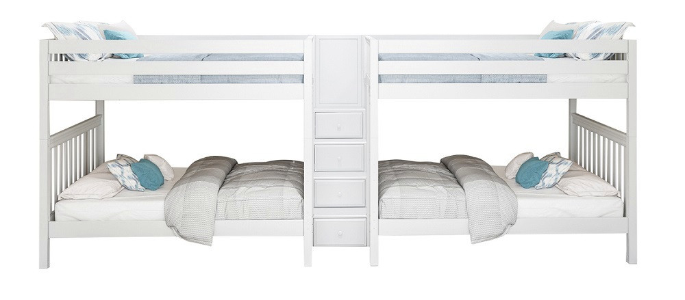 Melrose White Quadruple Queen Bunk Bed with Stairs