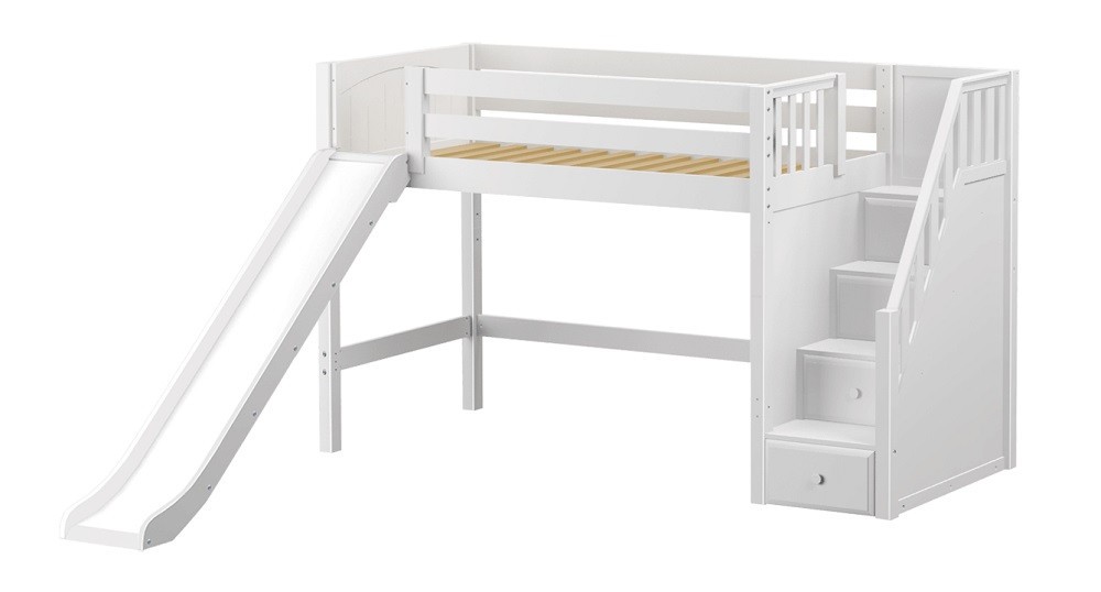 Mayor's White Twin Slide Loft Bed with Stairs-Panel Ends