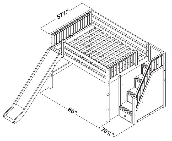 Mayor's White Full Size Slide Loft Bed with Stairs Dimensions