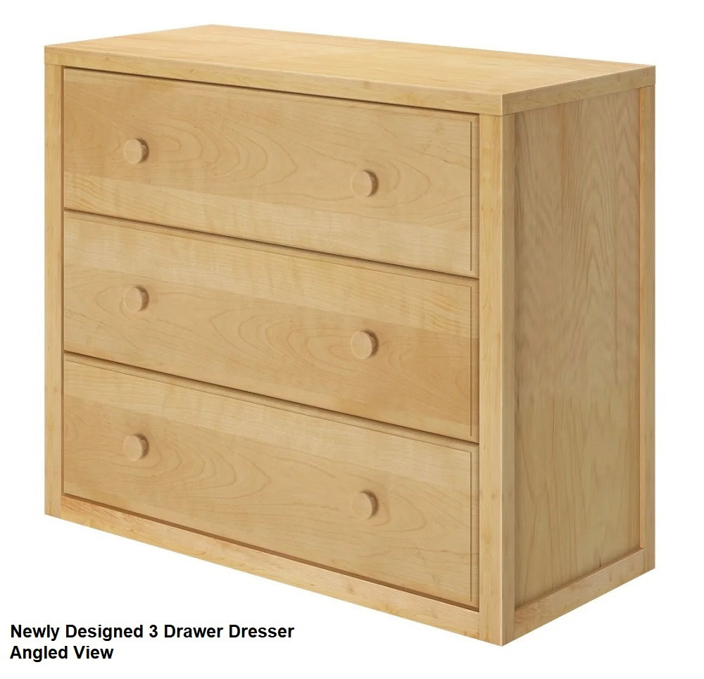 Madeline Natural Newly Designed 3 Drawer Dresser Angled View