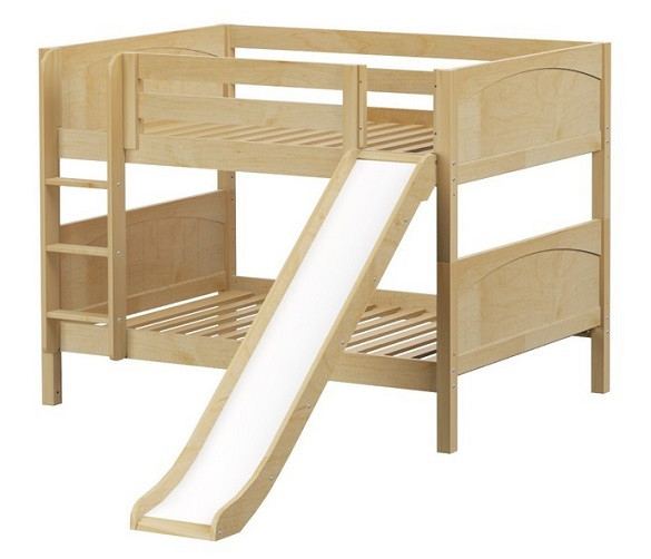 Most Fun Natural Full Size Low Bunk Bed with Slide-Panel Ends