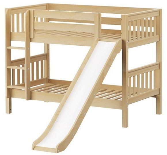 Most Fun Natural Twin Size Low Bunk Bed with Slide-Slatted Ends
