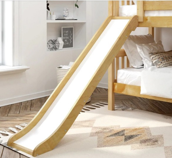 Most Fun Natural Low Bunk Bed with Slide Detail