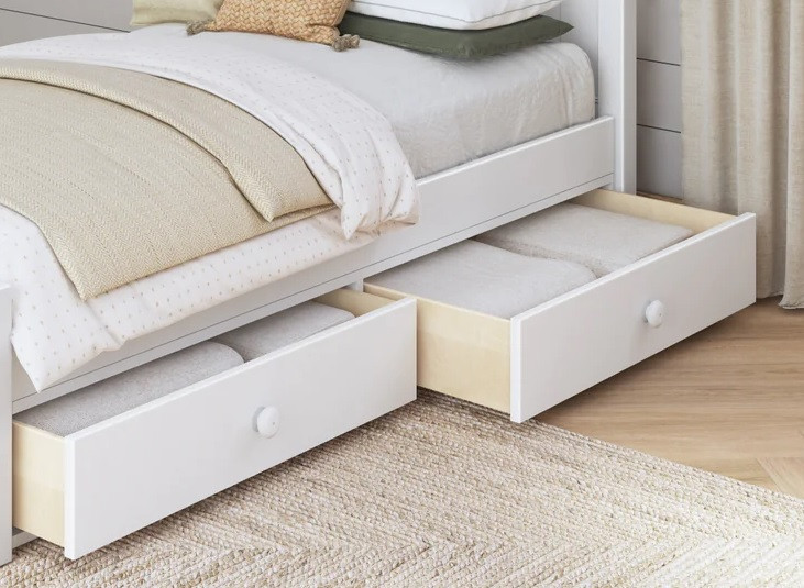 Most Fun White Optional Single Under Bed Storage Drawer x2 Angled View Room