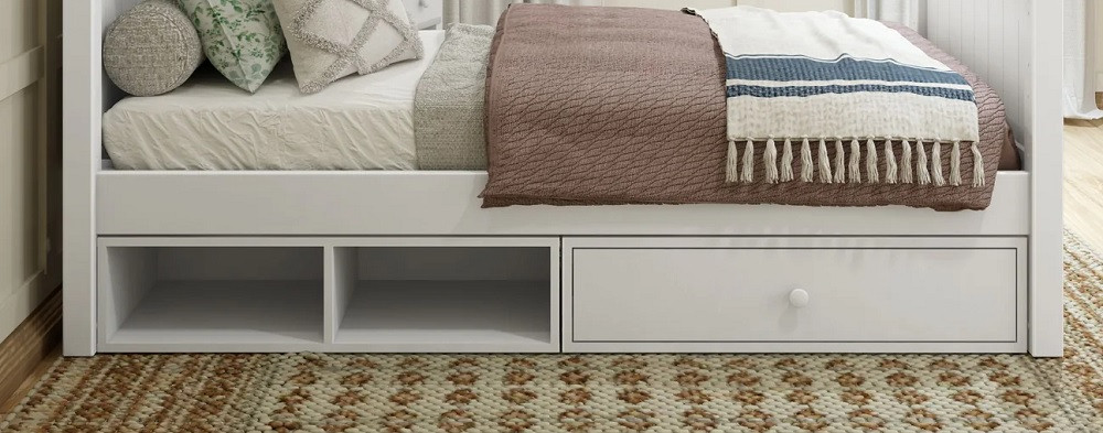 Most Fun White Optional Single Under Bed Storage Drawer and Cubby Front View Room