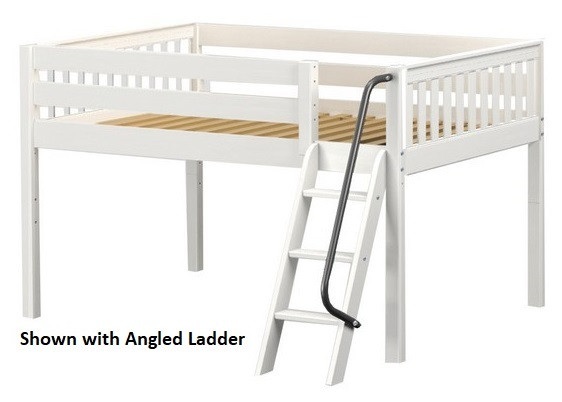 Caleb's White Full Size Low Loft Bed shown with Optional Angled Ladder
