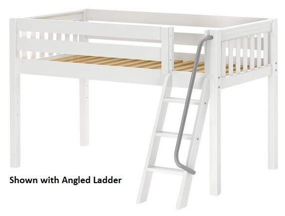 Caleb's White Twin Low Loft Bed shown with Optional Angled Ladder